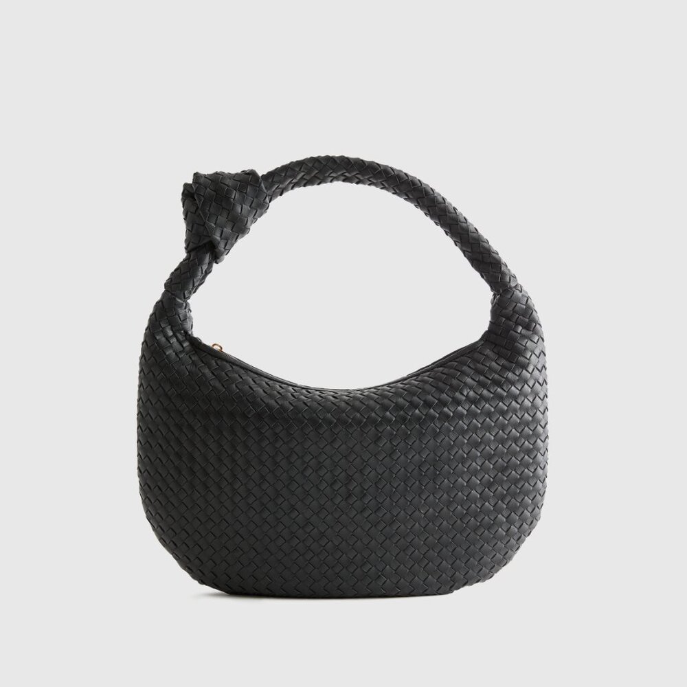 Quince - Italian Leather Handwoven Slouchy Shoulder Bag, Black